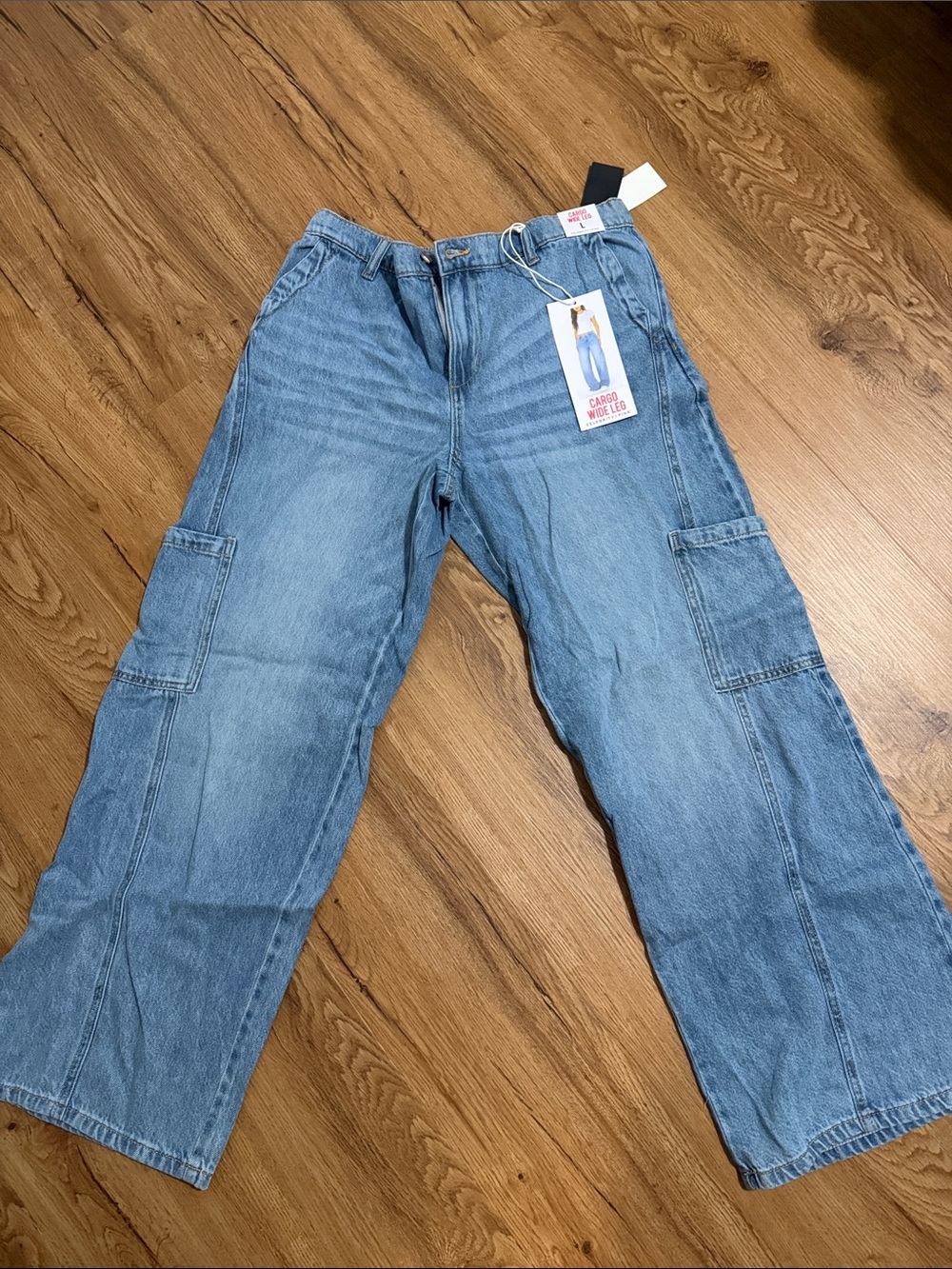 Cargo Light Blue Wide Leg Flare Jeans